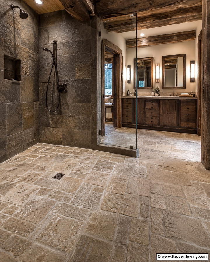 Textured Stone Tiles - 30 Shower Floor Tile Ideas for Slip-Resistant Style
