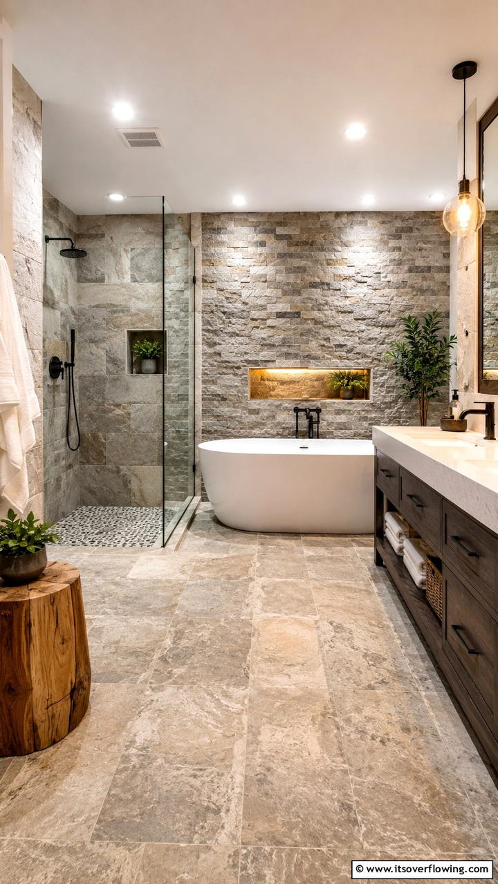 Textured Stone Tiles - 30 Bathroom Tile Ideas to Refresh Your Space with Style
