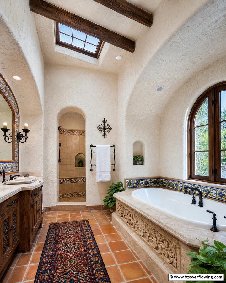 Textured Stucco Finishes - 30 Spanish Style Bathroom Ideas for Mediterranean Flair