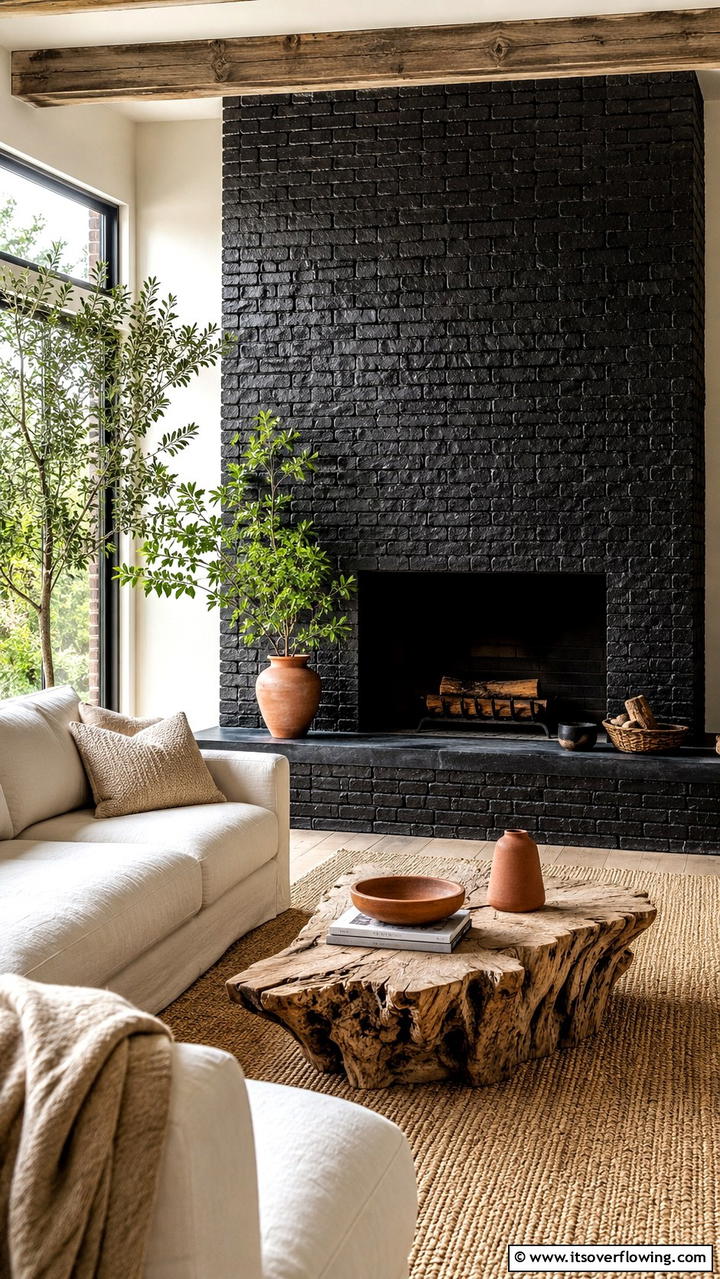Textured Surface Black Brick Fireplace - 30 Black Brick Fireplace Ideas for Dramatic Focal Points