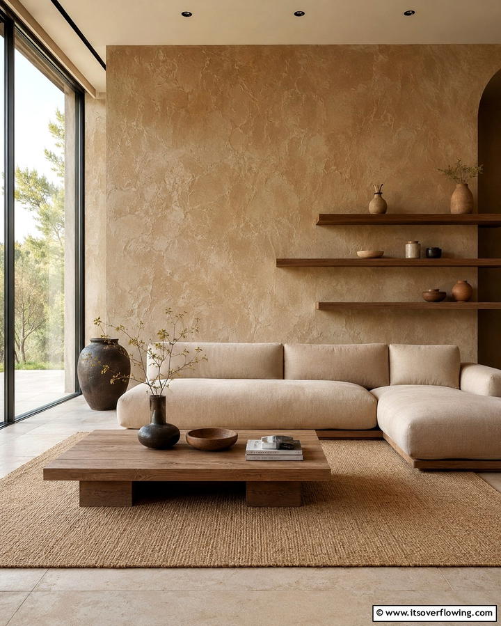 Textured Tan Accent Walls - 25 Tan Living Room Ideas for a Serene Ambiance