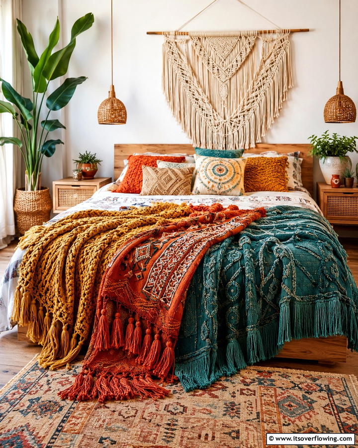 Textured Throw Blankets - 25 Vibrant Colorful Boho Decor Ideas for Your Space