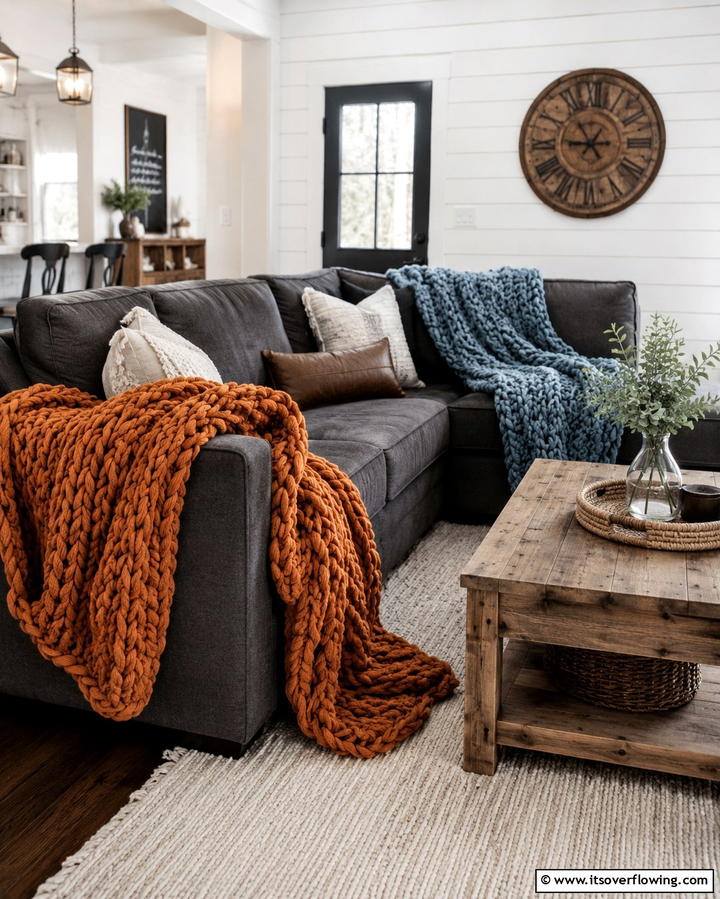 Textured Throws - 25 Orange and Blue Living Room Ideas for a Bold Look