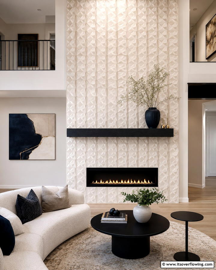 Textured Tile Patterns - 25 Two-story Fireplace Ideas for Cozy Ambiance