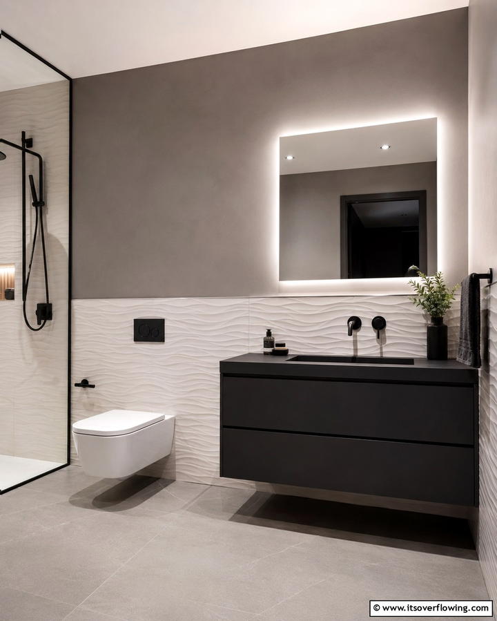 Textured Tiles for Added Depth - 30 Half-Wall Tile Bathroom Ideas for Functional Style