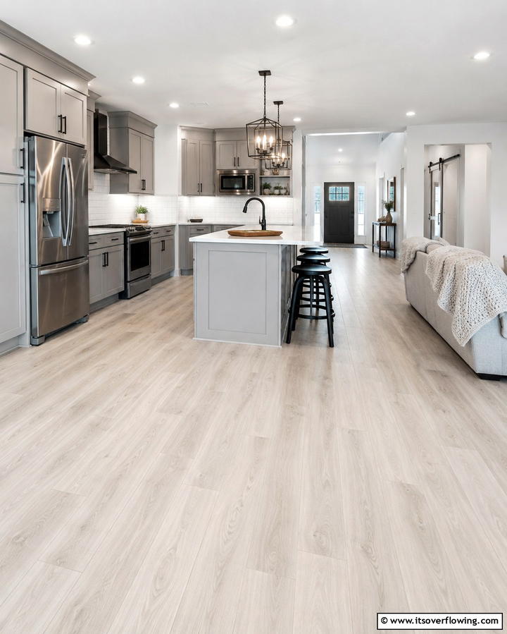 Textured Vinyl Planks for Practical Style - 25 White Kitchen Floor Ideas for a Bright Space