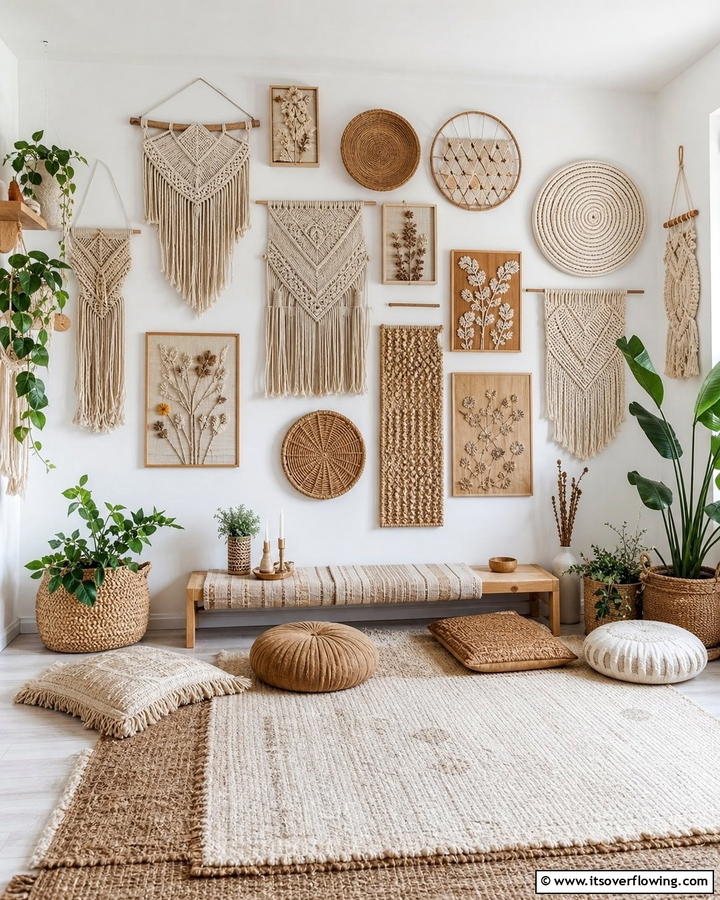 Textured Wall Art for Visual Appeal - 20 Boho Meditation Room Ideas- Tranquil Retreats