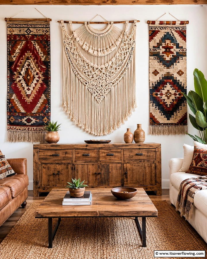 Textured Wall Hangings - 25 Moody Boho Living Room Ideas for a Cozy Vibe