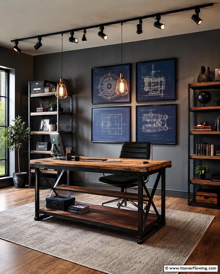 Textured Wall Panels - 30 Moody Dark Home Office Designs for a Productive Workspace
