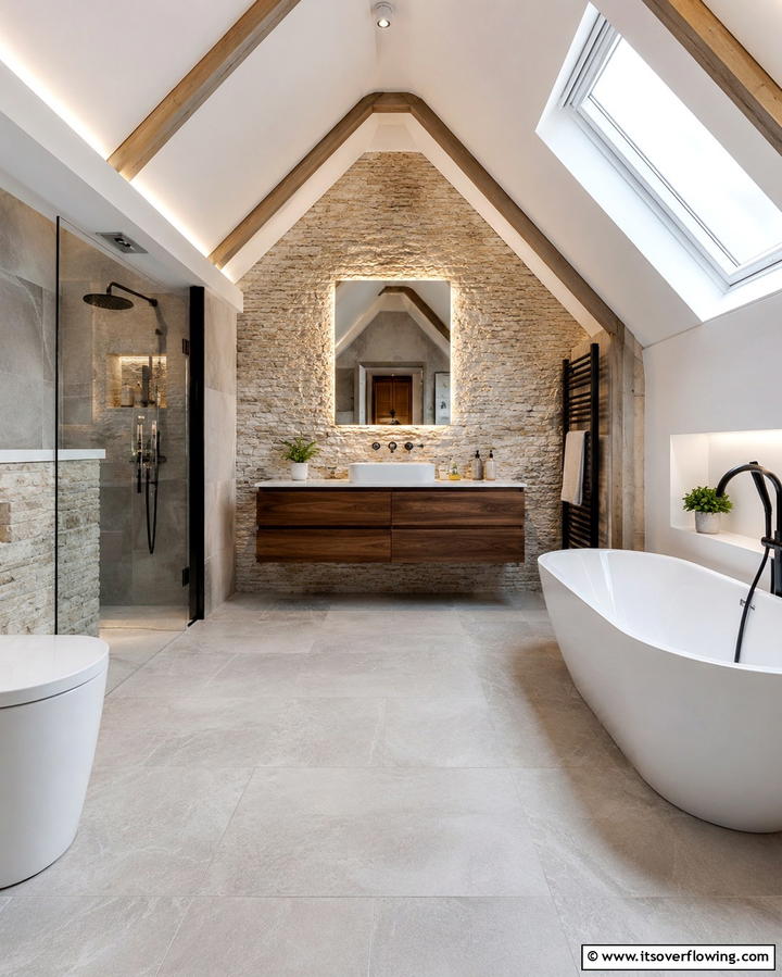 Textured Wall Treatments - 30 Attic Bathroom Ideas for Space-Saving Luxury