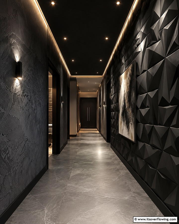 Textured Wall Treatments - 30 Black Hallway Ideas for Dramatic and Sophisticated Spaces