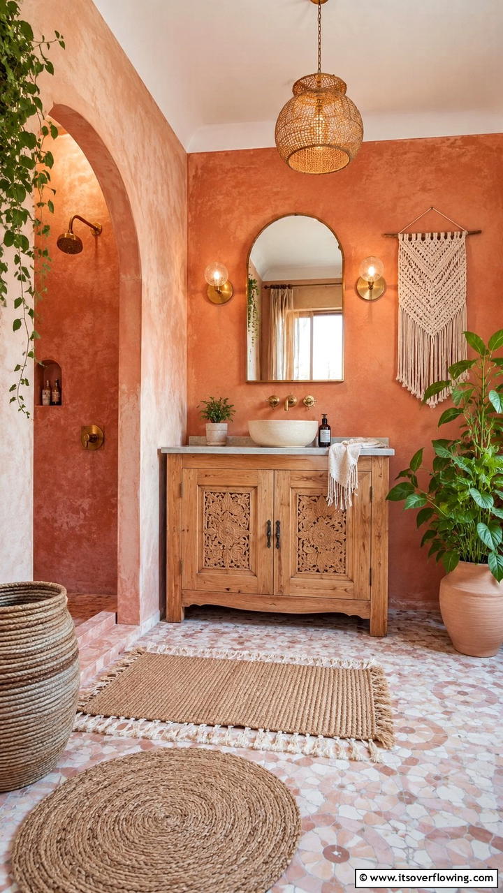 Textured Wall Treatments - 30 Boho Bathroom Ideas for Relaxed, Global-Inspired Style