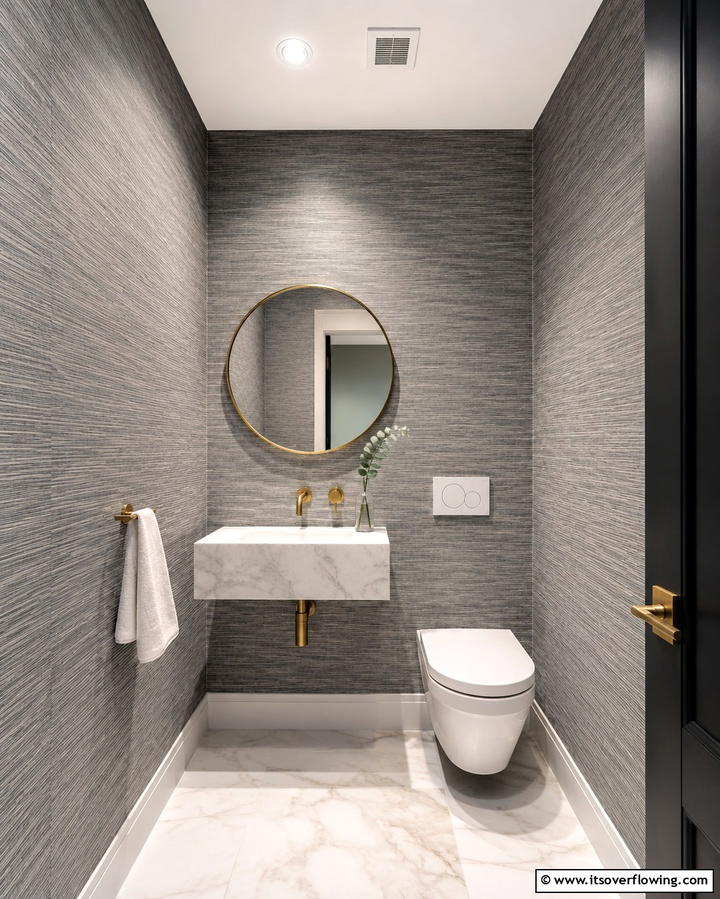 Textured Wallpaper - 25 Hall Bathroom Ideas for Small and Functional Spaces