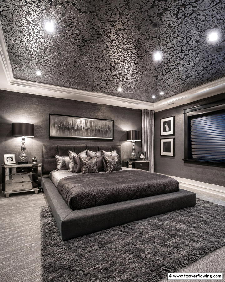 Textured Wallpaper Accents - 30 Accent Ceiling Ideas to Elevate Your Space
