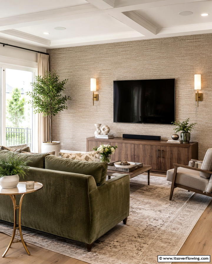 Textured Wallpaper - 20 TV Accent Wall Ideas to Enhance Your Space