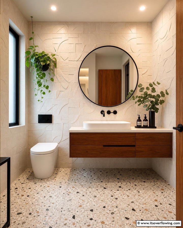 Textured Walls - 21 Mid-Century Modern Bathroom Ideas for Retro Elegance