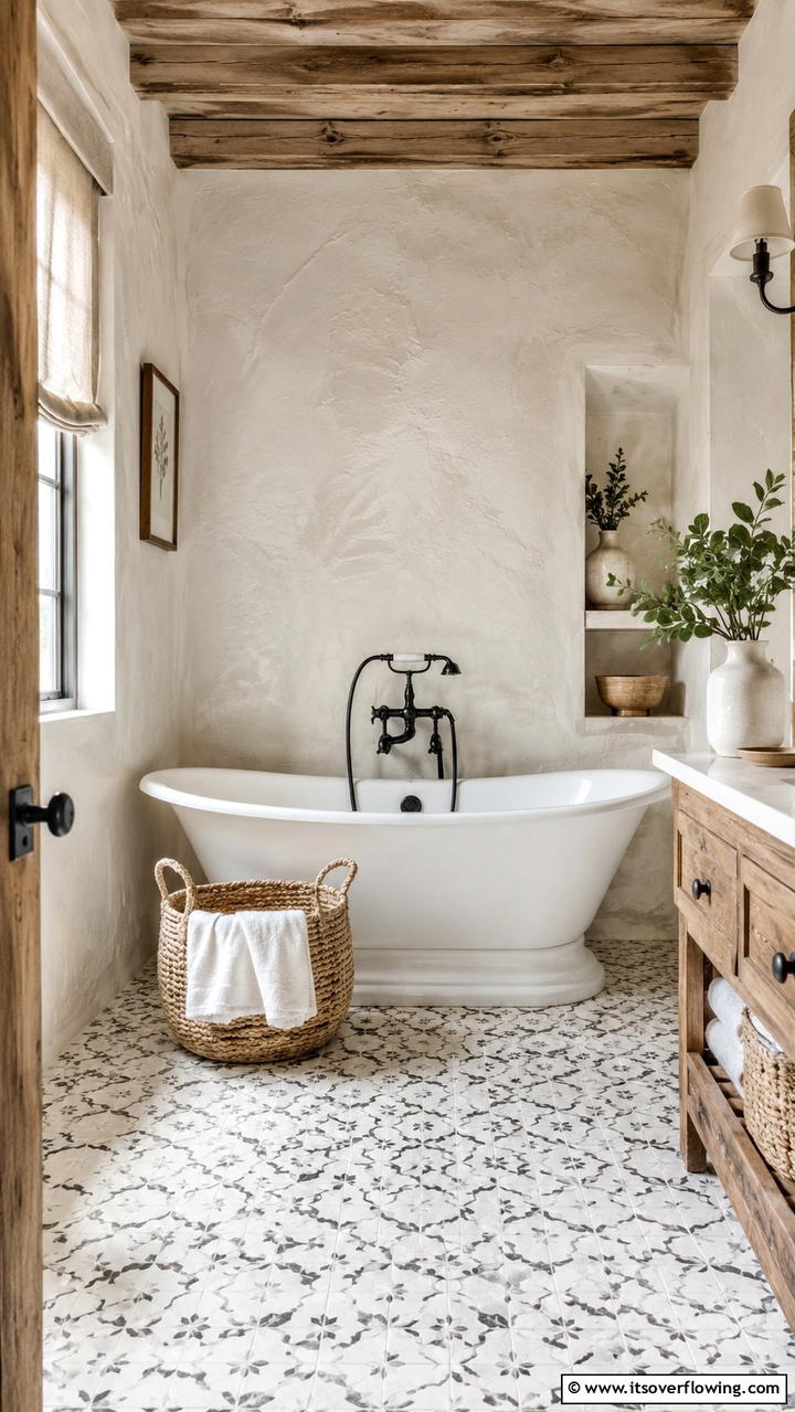 Textured Walls Design - 30 Cottage Bathroom Ideas for a Charming Relaxing Retreat