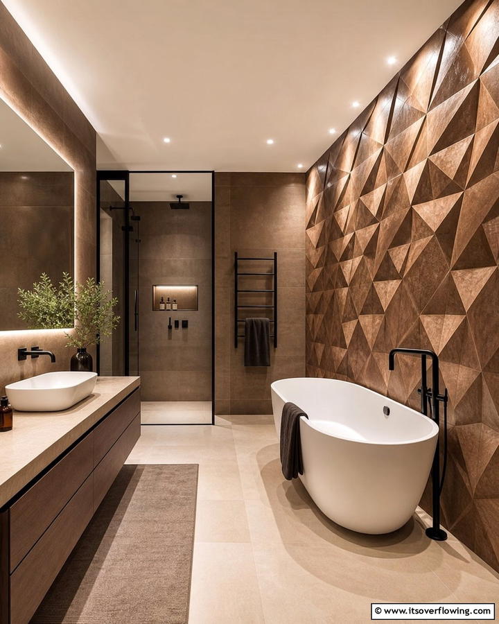 Textured Walls for Dimension - 25 Brown Bathroom Ideas for a Warm and Inviting Space