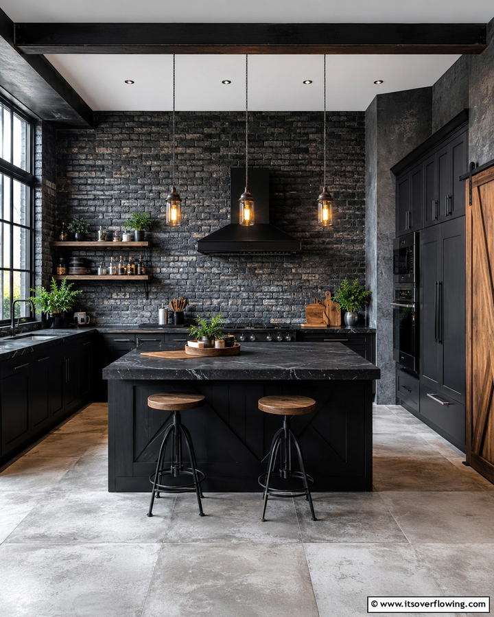 Textured Walls for Visual Interest - 25 Dark Kitchen Ideas for a Bold and Modern Look