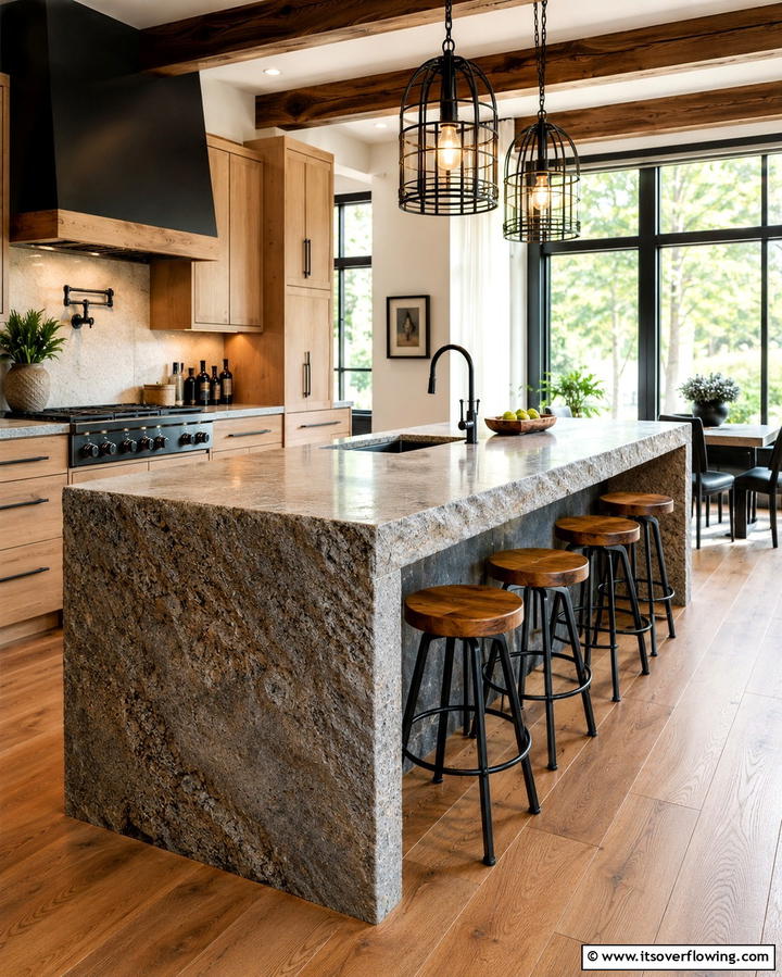 Textured Waterfall Island for Added Interest - 20 Stunning Waterfall Kitchen Island Ideas for a Modern Look