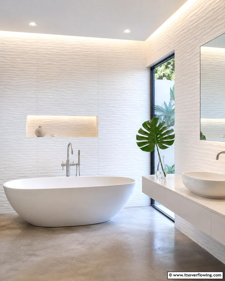 Textured White Tiles for Subtle Depth - 30 Elegant White Tile Bathroom Design Concepts