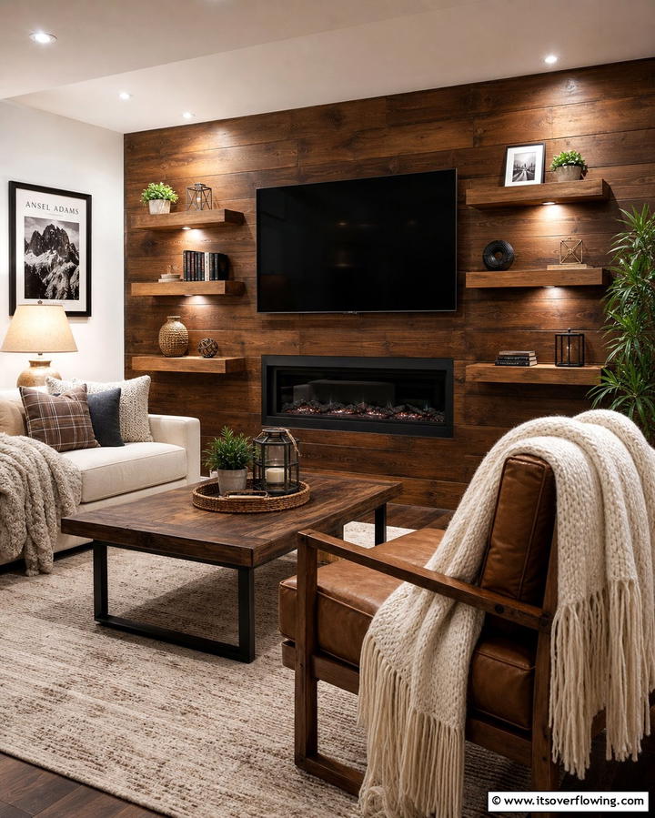 Textured Wood Paneling for Warmth - 25 Basement Accent Wall Ideas to Transform Your Space