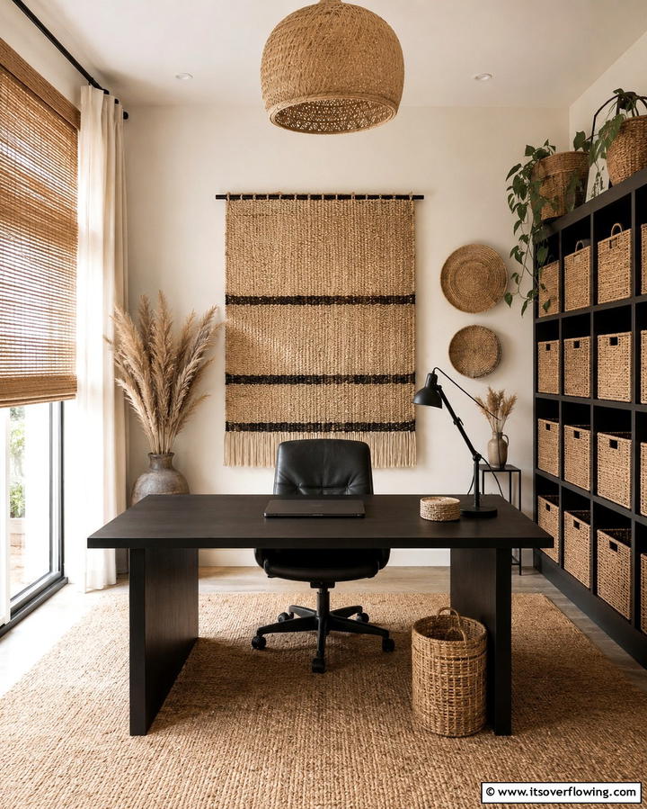 Textured Woven Elements Office - 30 Bohemian Home Office Ideas for Eclectic Workspace Vibes