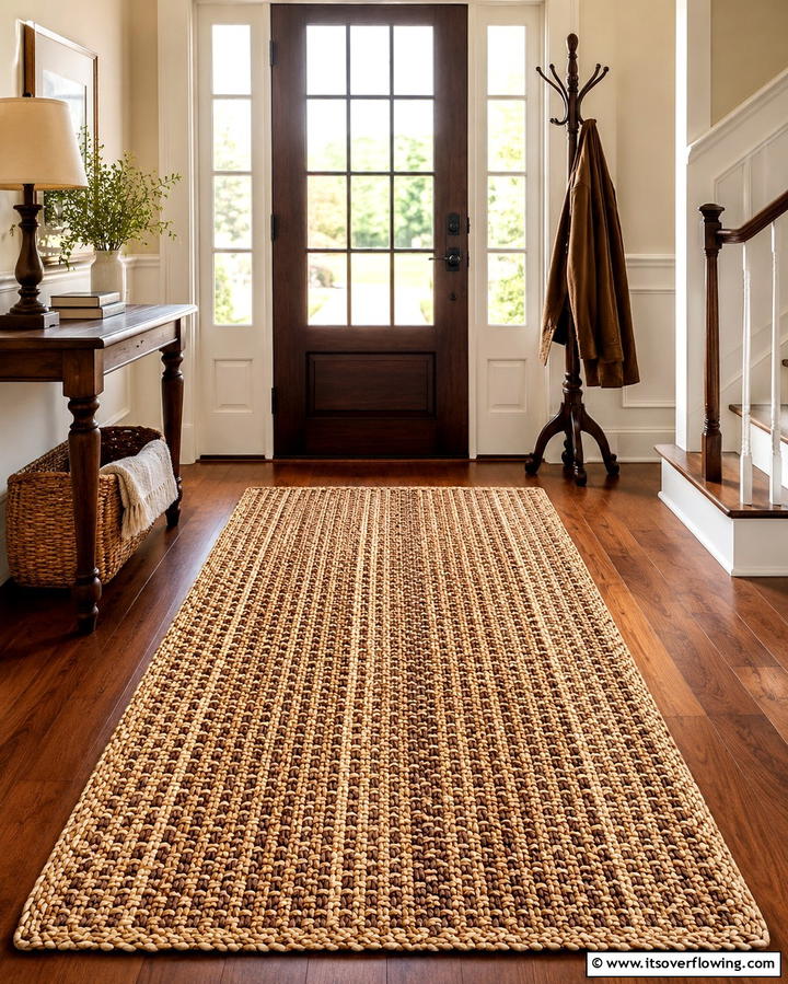 Textured Woven Warmth - 30 Welcoming Entryway Rug Designs to Elevate First Impressions