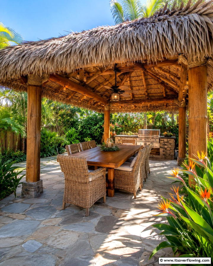Thatched Roof Pergola - 25 Tropical Patio Ideas for a Relaxing Outdoor Oasis