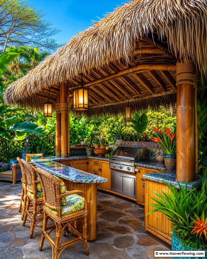 Thatched Roof for Tropical Vibes - 20 Outdoor Kitchen Roof Ideas for Year-Round Enjoyment