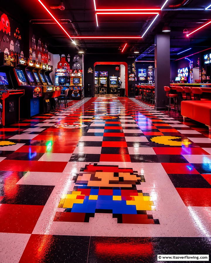 Themed Flooring Options - 25 Exciting Arcade Room Ideas for Game Lovers