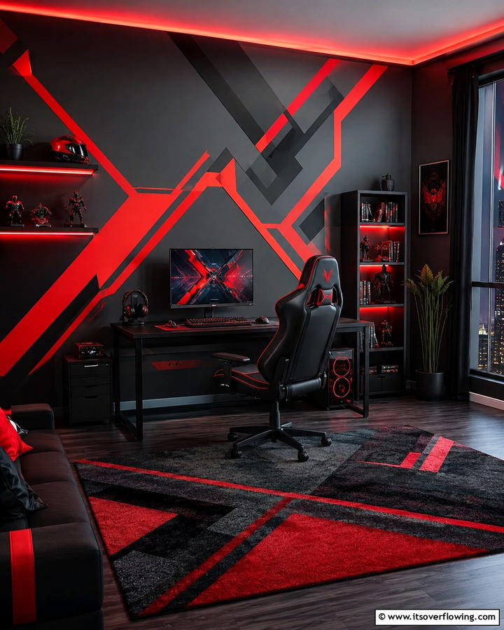 Themed Wall Decals - 25 Red and Black Gaming Setup Ideas for a Stylish Space