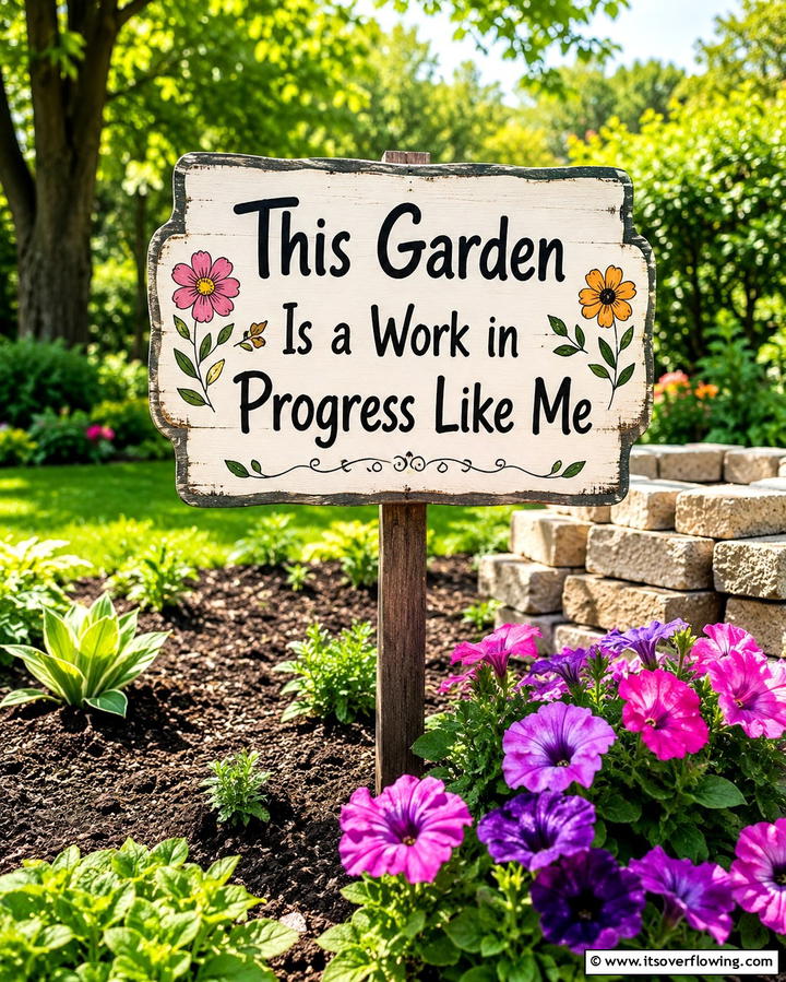 This Garden Is a Work in Progress Like Me - 25 Funny Garden Sign Ideas to Add Humor to Your Yard
