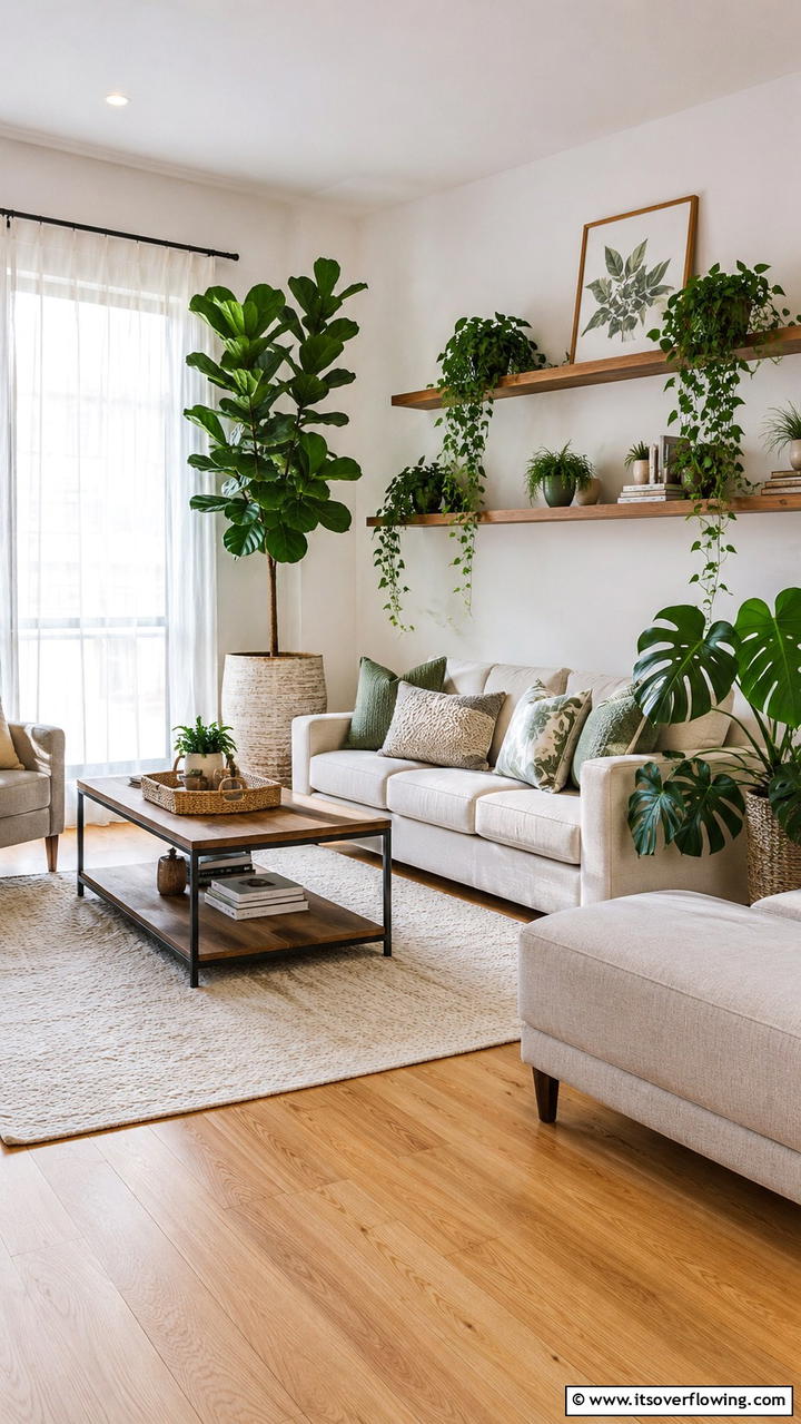 Thoughtful Greenery Placement - 21 Transitional Living Room Design Ideas for Modern Homes