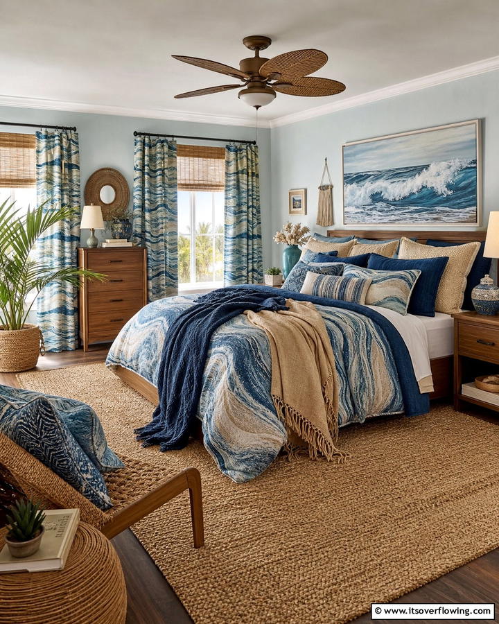 Tidal Wave of Textiles - 21 Beach Themed Bedroom Ideas for a Coastal Escape at Home