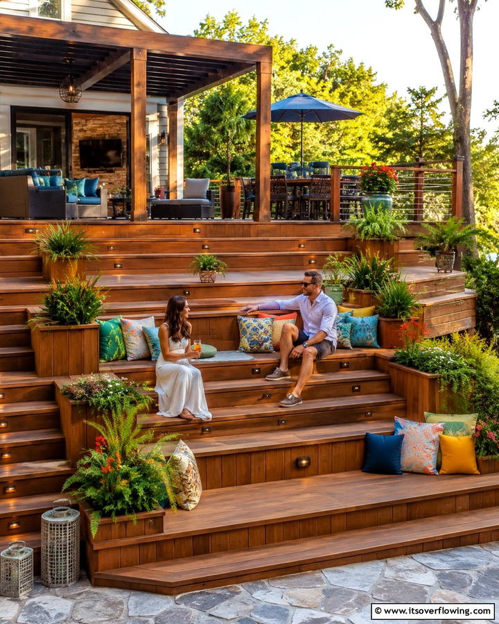 Tiered Deck Steps with Built In Seating - 25 Deck Steps Ideas for a Safe and Stylish Entry