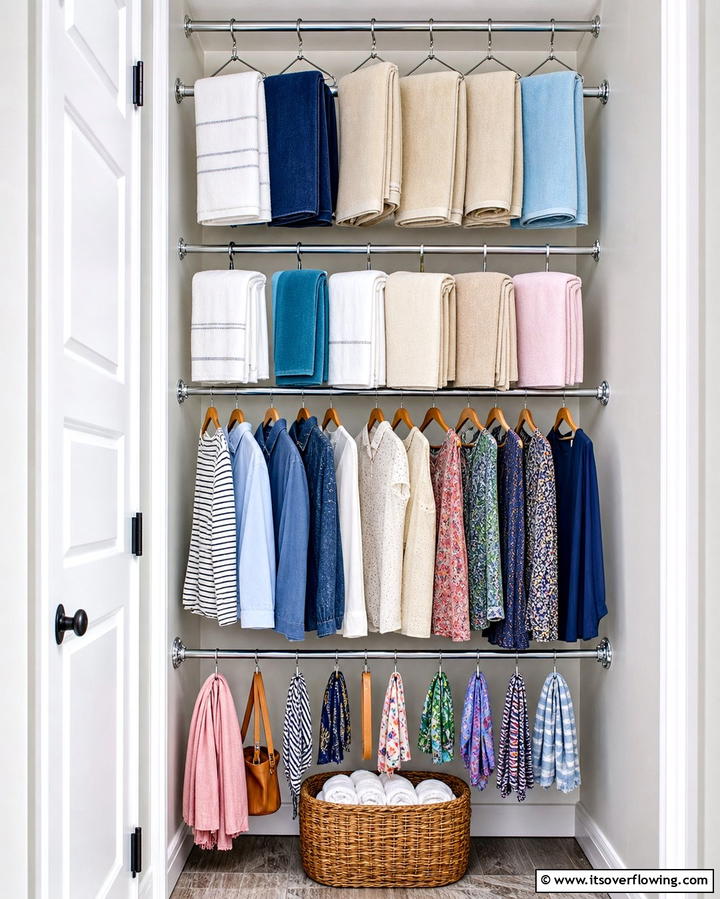 Tiered Hanging Systems - 30 Linen Closet Organization Ideas for Maximized Storage