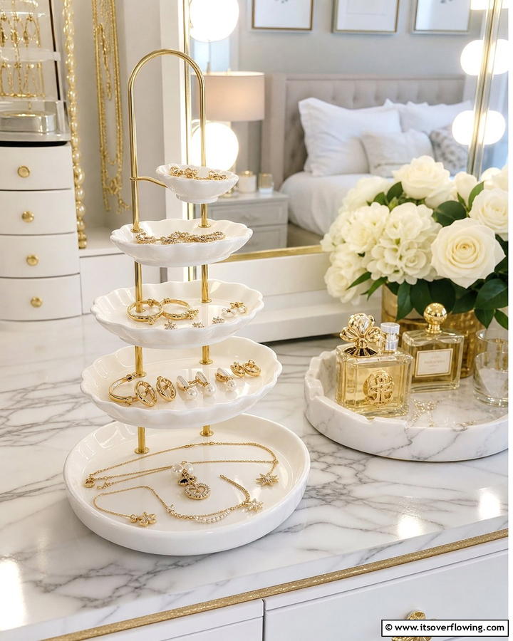 Tiered Jewelry Tray - 20 Earring Storage Ideas to Keep Your Jewelry Organized