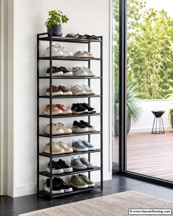 Tiered Metal Shoe Rack - 25 Outdoor Shoe Storage Ideas for Organized Spaces