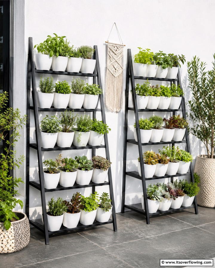 Tiered Plant Stands for Vertical Gardens - 25 Small Backyard Landscaping Ideas to Transform Your Space