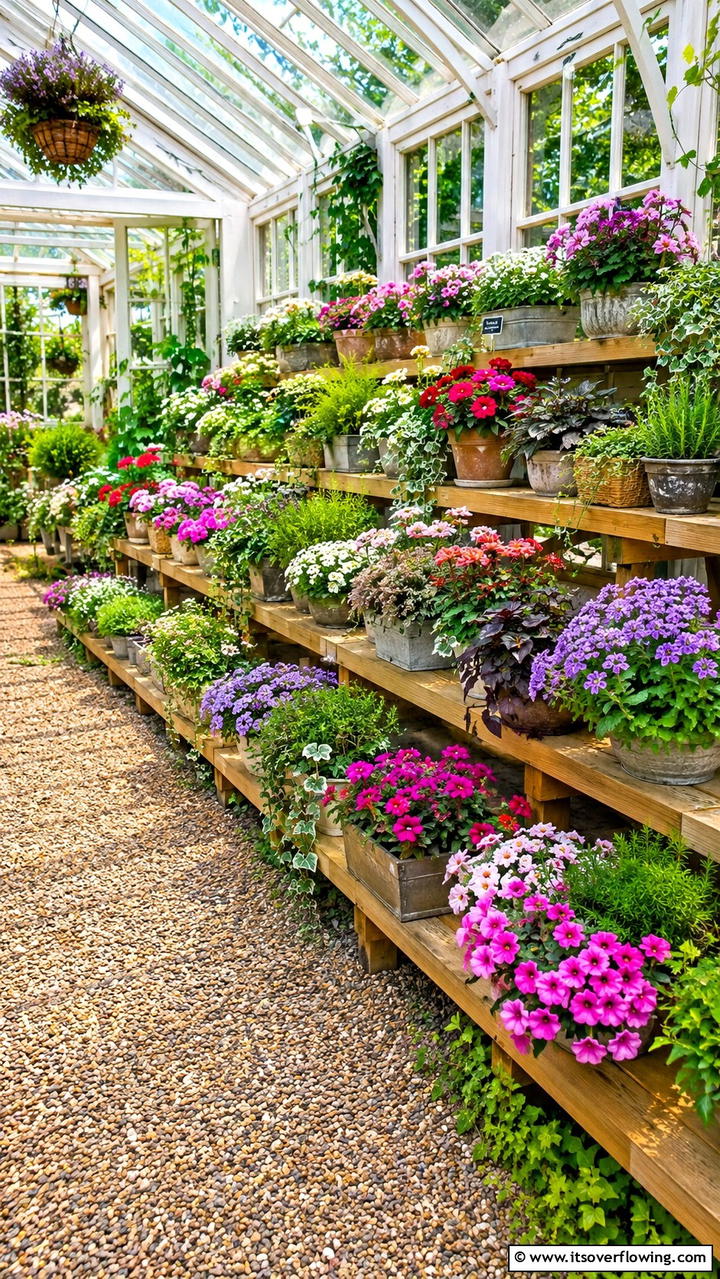 Tiered Planter Shelf Displays - 30 Greenhouse Shelving Ideas- Organized Plant Storage