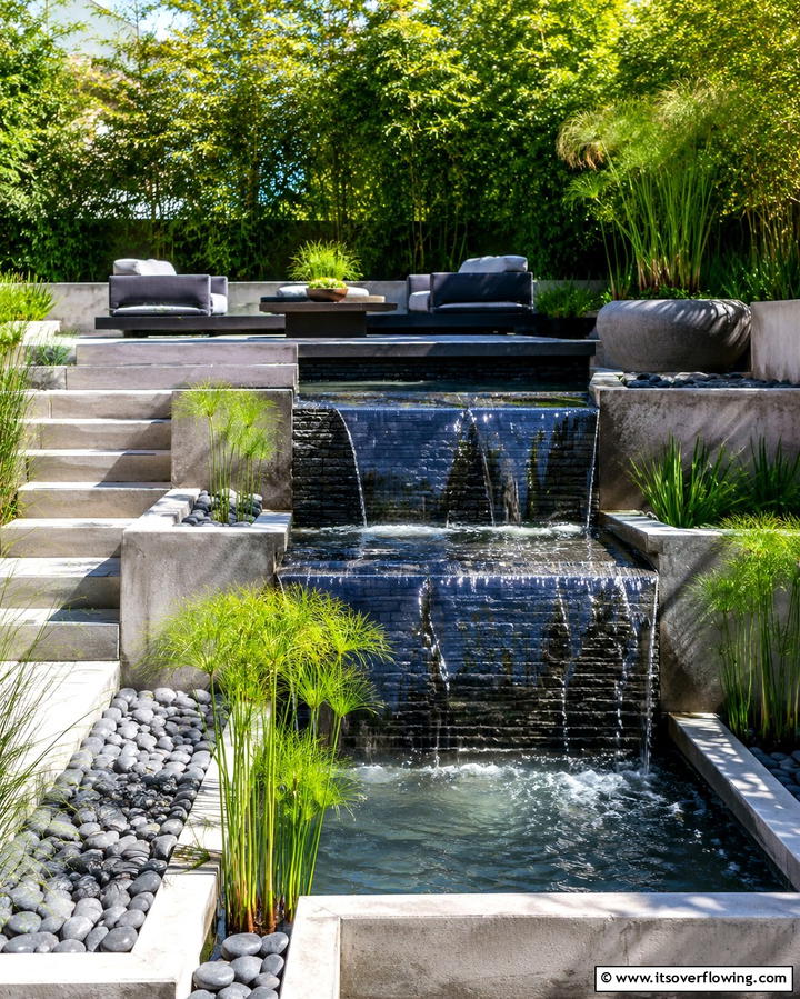 Tiered Raised Patio with Water Feature - 25 Raised Concrete Patio Ideas for a Modern Outdoor Space