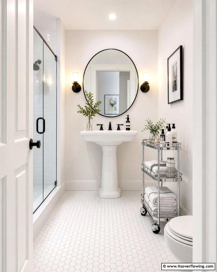 Tiered Rolling Carts - 20 Pedestal Sink Storage Ideas for Organized Bathrooms