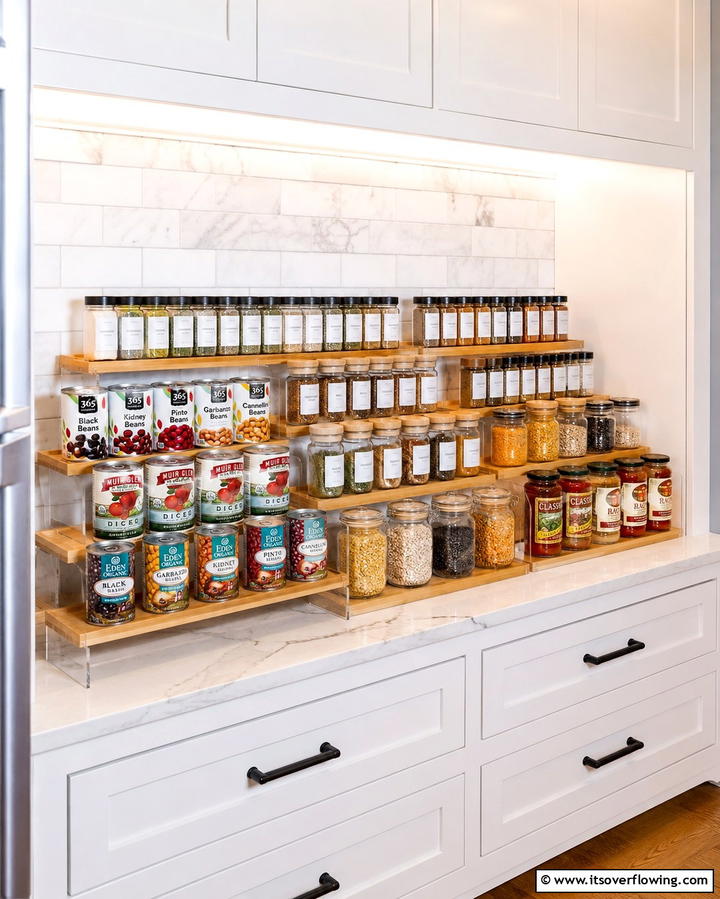 Tiered Shelves for Maximum Visibility - 25 Open Pantry Ideas to Organize Your Kitchen