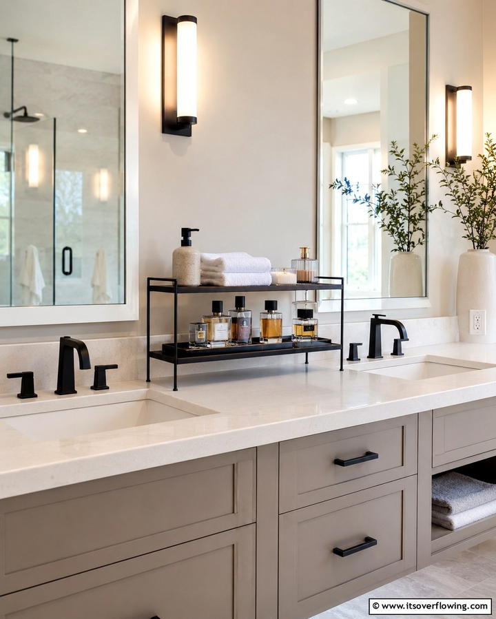 Tiered Shelving for Countertops - 30 Bathroom Cabinet Organizing Ideas for Clutter-Free Spaces