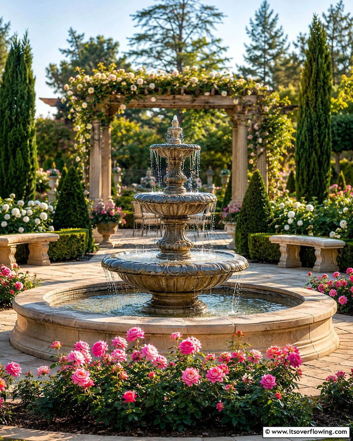 Tiered Stone Fountain for Timeless Charm - 25 Backyard Fountain Ideas for a Serene Outdoor Space