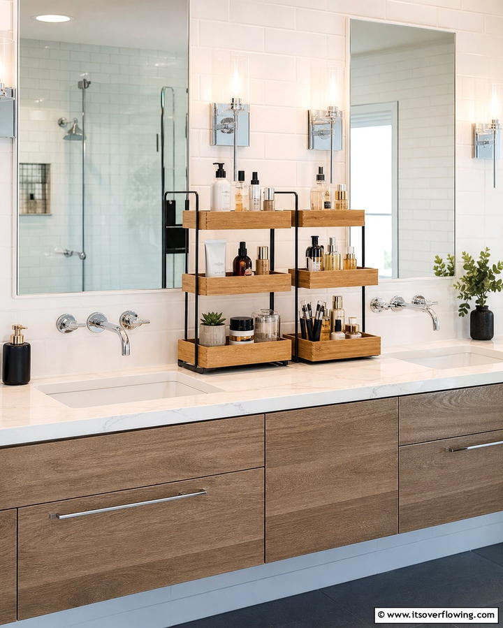 Tiered Trays for Vertical Storage - 25 Bathroom Counter Organization Ideas for a Clutter-Free Space