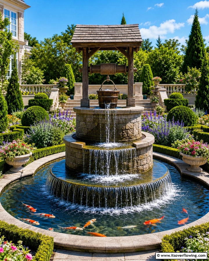 Tiered Wishing Well Fountain - 20 Outdoor Wishing Well Garden Ideas for Enchantment