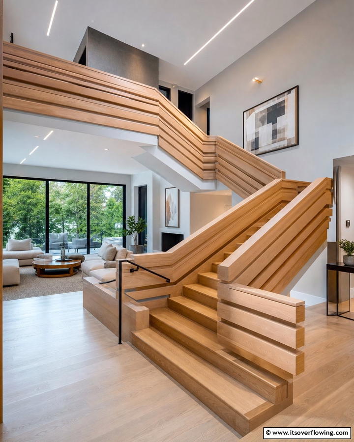 Tiered Wood Railing Concept - 30 Wood Stair Railing Ideas for Warm Architectural Detail