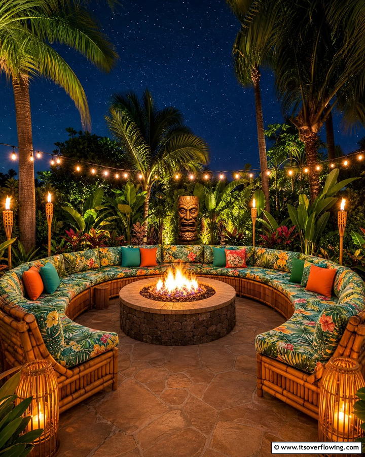 Tiki Inspired Fire Pit Lounge - 20 Tiki Bar Ideas for a Tropical Backyard Oasis